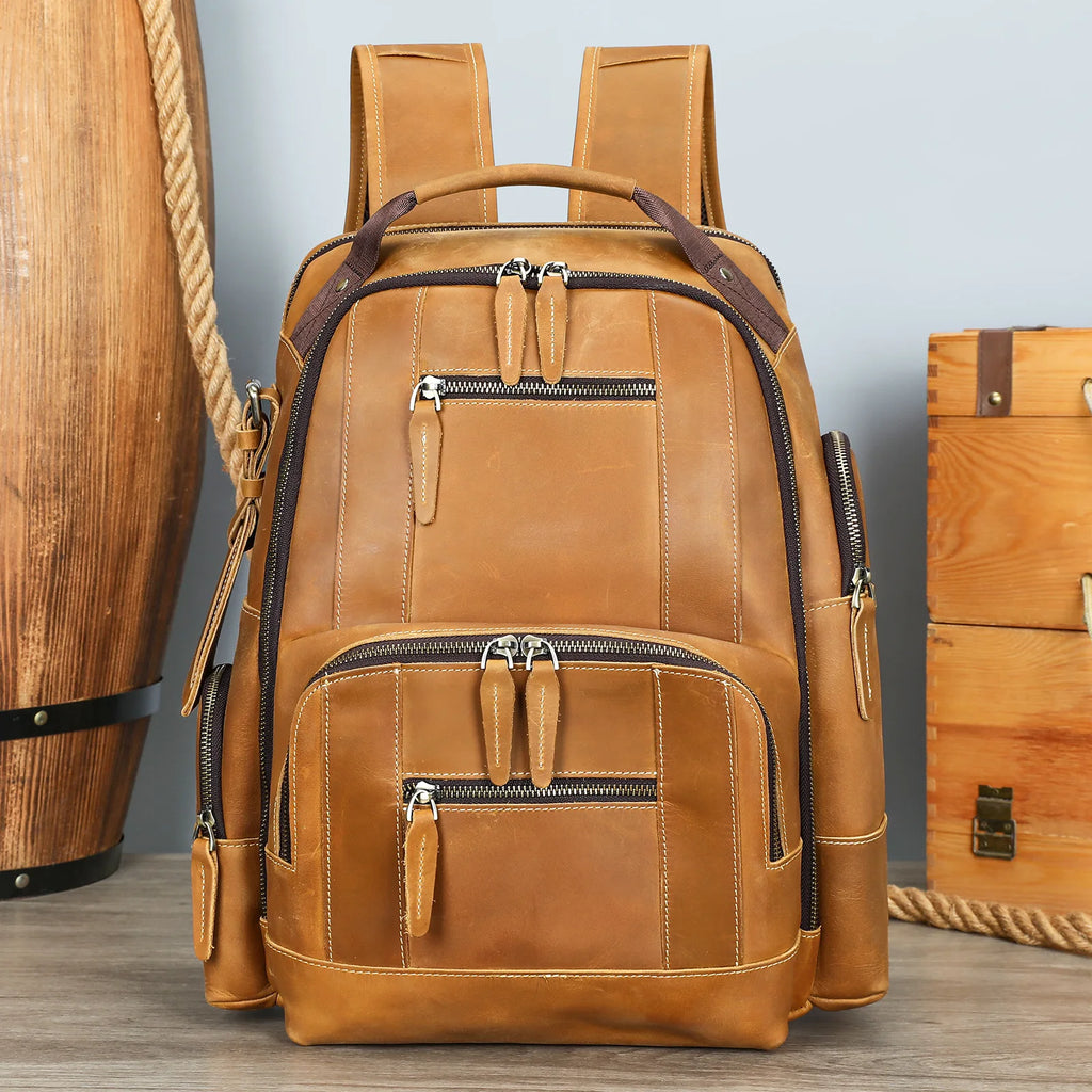 Retro Genuine Leather Double-Shoulder Backpack - European Retro Style