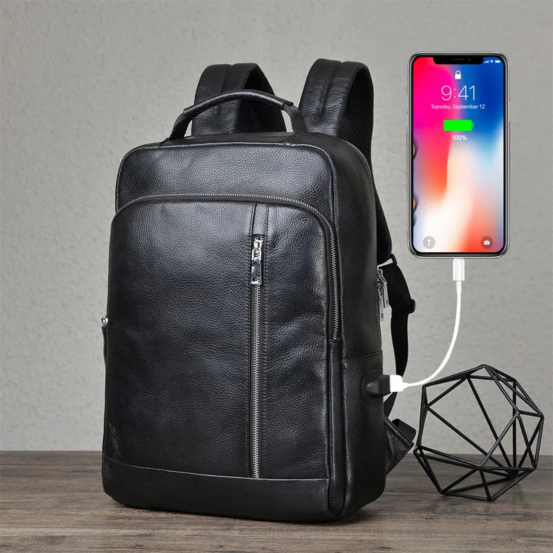 Genuine Leather School Bag Men 14" 15" Laptop Travel