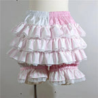 VacationGrabs Lolita Women Bloomers Shorts Color Block Patchwork Ruffle Lace Elastic Waist Pumpkin Pantalettes Sweet Cosplay Bottoms