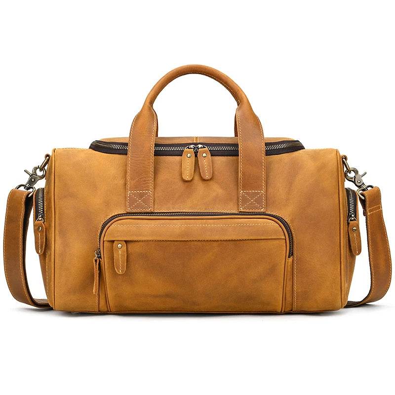 Genuine Leather Men’s Travel Bag Cowhide Shoulder Hand Luggage - VacationGrabs