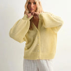 VacationGrabs Women's Solid Color Knit Cardigan Autumn V-Neck Fuzzy Long Sleeve Button Front Closure Sweaters Winter Casual Knitwear