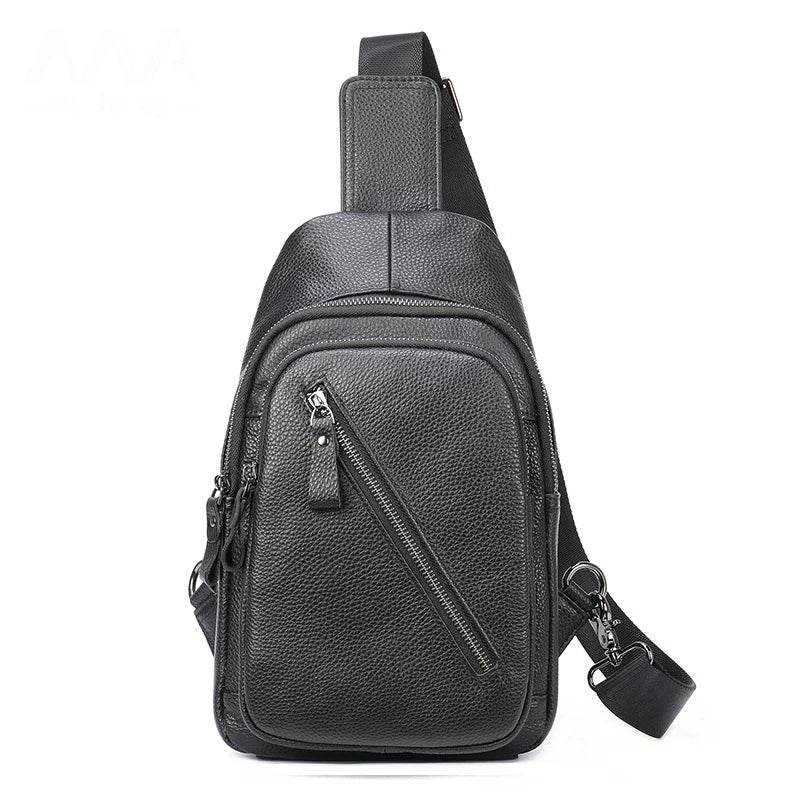 Man's Sling Bag Genuine Leather Chest Bag Crossbody for Gym - VacationGrabs