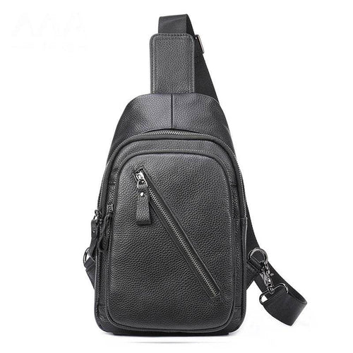 Man's Sling Bag Genuine Leather Chest Bag Crossbody for Gym - VacationGrabs