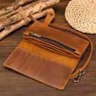Fashionable Leather Long Wallet with Braided Strap and Coin Inner Zipper - VacationGrabs