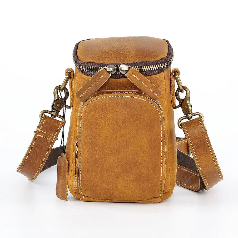 Vintage Leather Crossbody Sling Bag for Men with Belt Loop