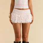 VacationGrabs Polka Dot Mini Skirt for Women Low Rise Tiered Layered Ruffle Y2K Pleated Skirt Flowy A Line Short Skirts