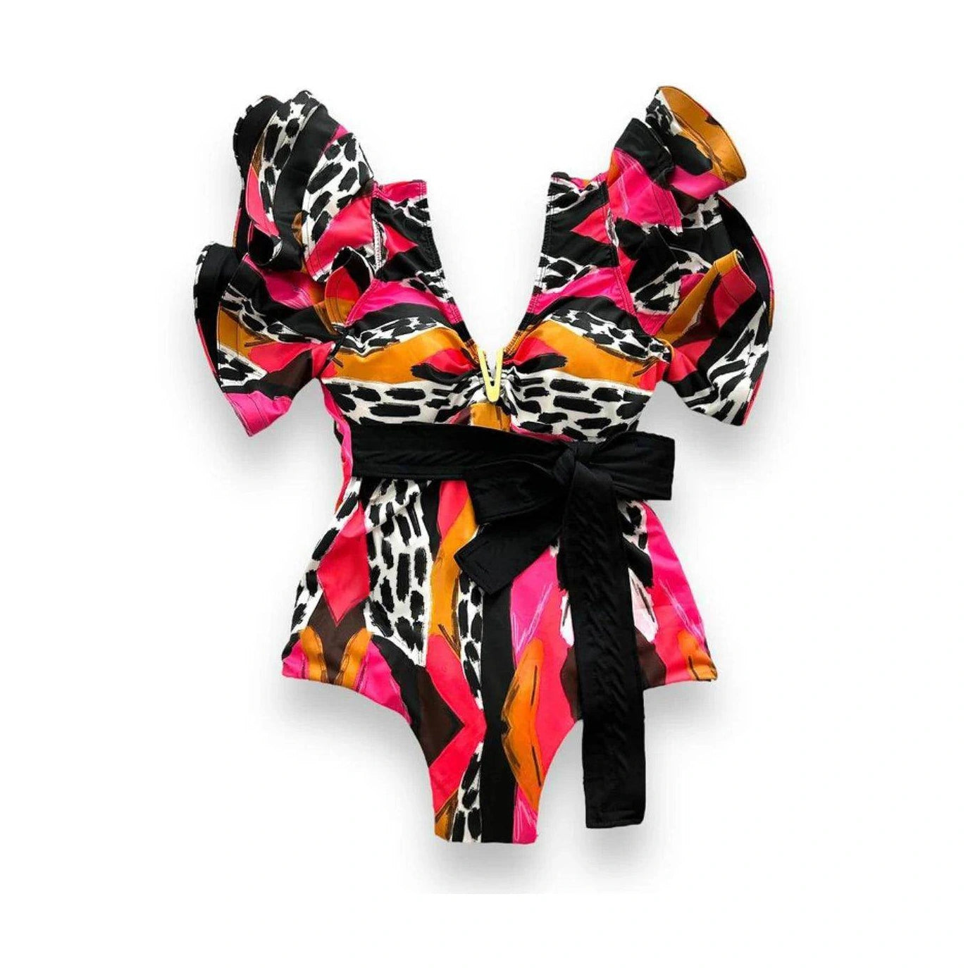 Women's Ruffle Sleeve Deep-V Bathing Suit - VacationGrabs