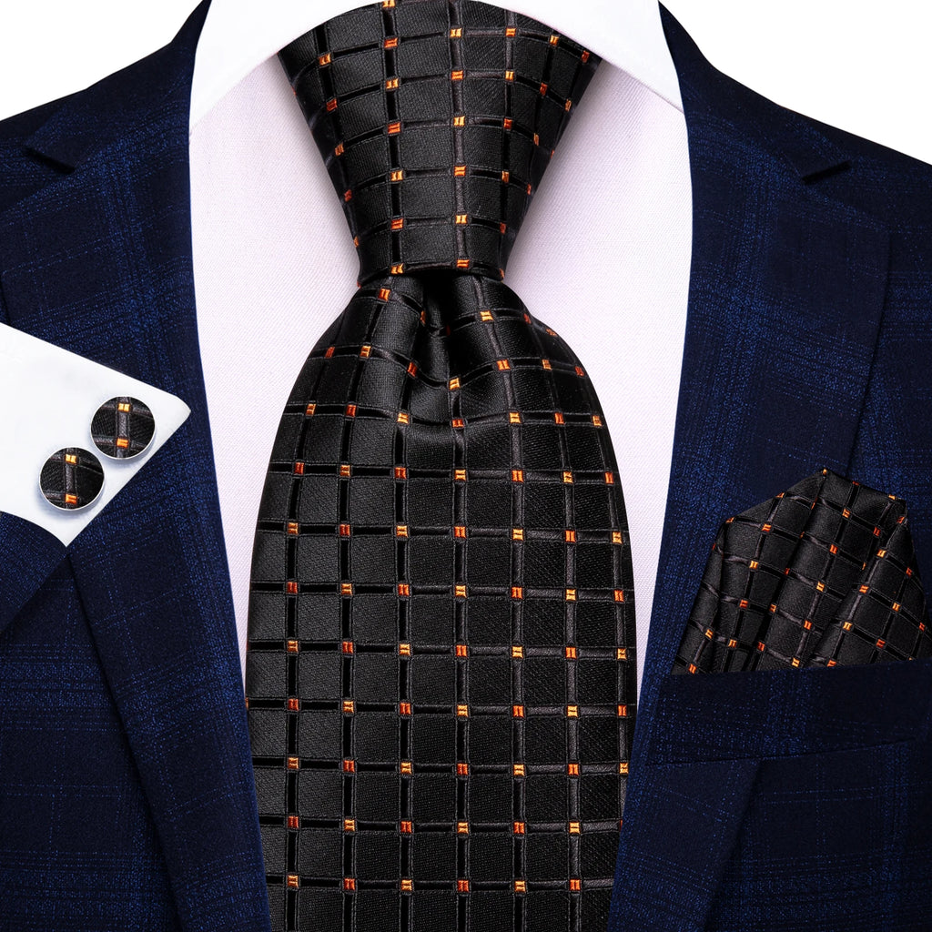Black checkered tie with red accents, perfect for how to tie mens tie