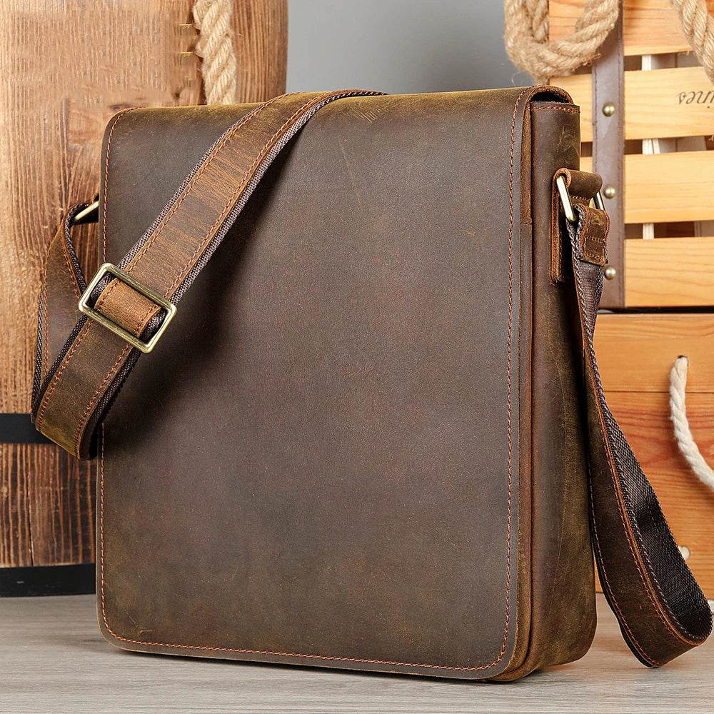 Genuine Leather Men's Shoulder Bag Crossbody Messenger for iPad - VacationGrabs