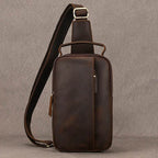 Crazy Horse Leather Men’s Chest Bag Top Layer Cowhide Sling - VacationGrabs
