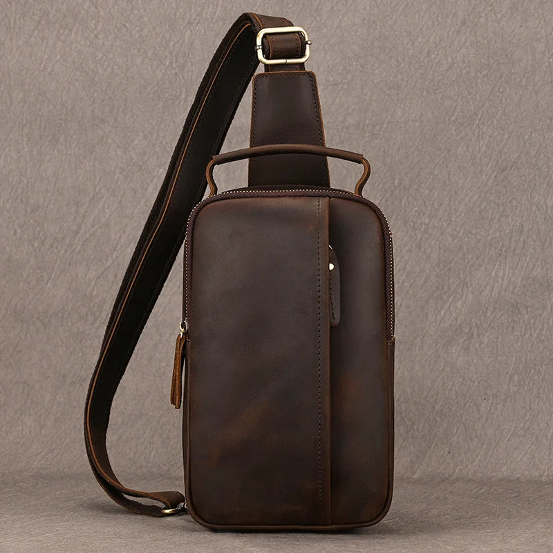 Retro Style Genuine Leather Crossbody Bags Men Male Single Shoulder Bag Leather Sling Bag Fashion Outdoor Chest Pack Anti Theft