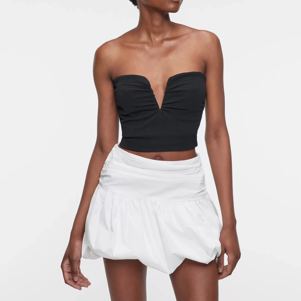 VacationGrabs Y2k Ruffle Hem Bubble Skirt High Waisted A-Line Puffy Mini Short Skirt Women Summer Pleated Balloon Skirts Streetwear