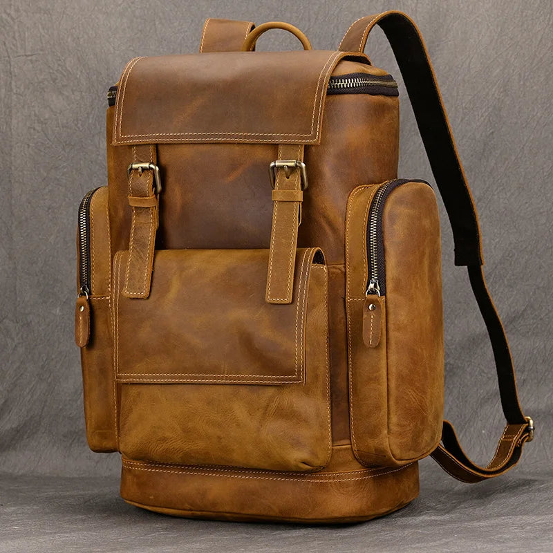 Retro Leather Backpack 15.6" Leather Laptop Daypack for Men