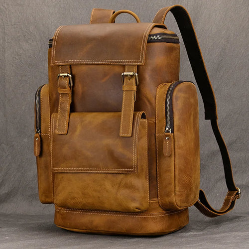 Retro Leather Backpack 15.6" Leather Laptop Daypack for Men