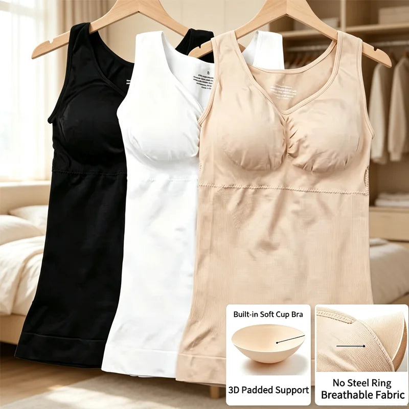 Women's Seamless Tummy Control Camisole with Built-In Bra