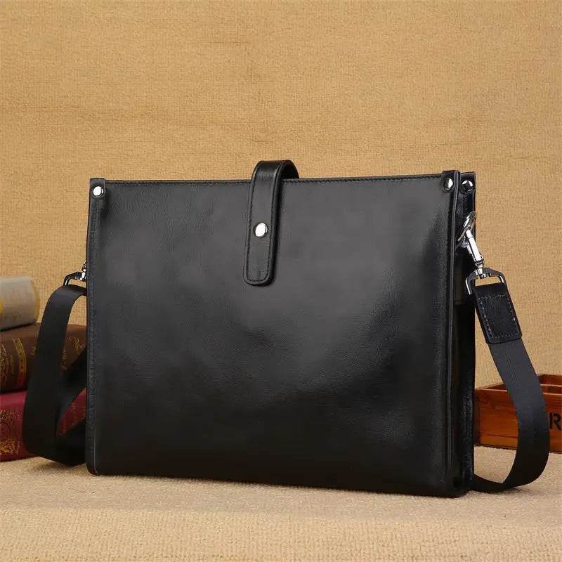 Men's Cow Leather Shoulder Bag A4 Briefcase Business Crossbody - VacationGrabs