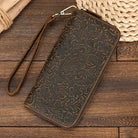 Vintage Leather Long Wallet for Men & Women with Single Zipper - VacationGrabs
