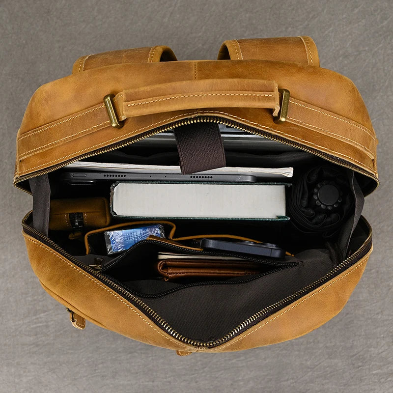 Luxury Real Cowskin Leather Travel Backpack for Men 17"