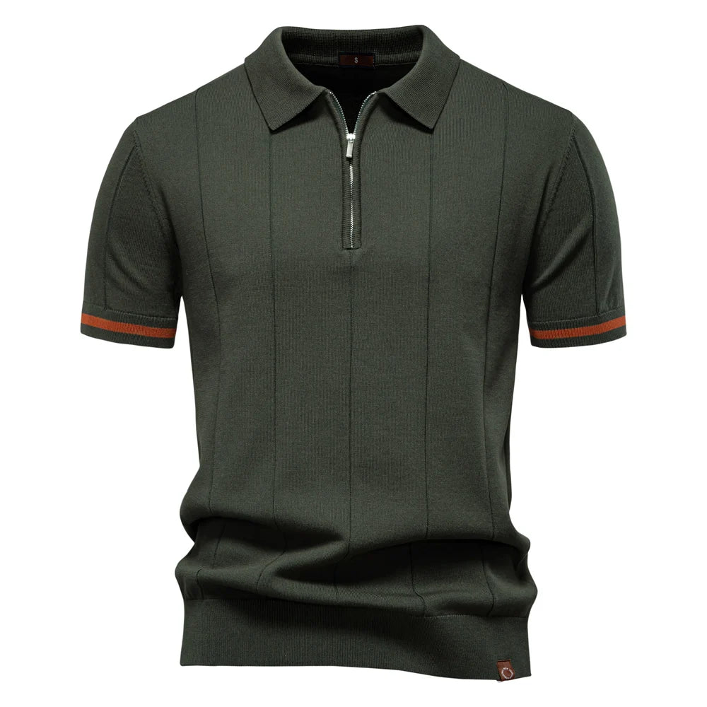 Men's Sport Zip Polo Shirt – Solid Color, Short Sleeve