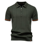 Men's Sport Zip Polo Shirt – Solid Color, Short Sleeve