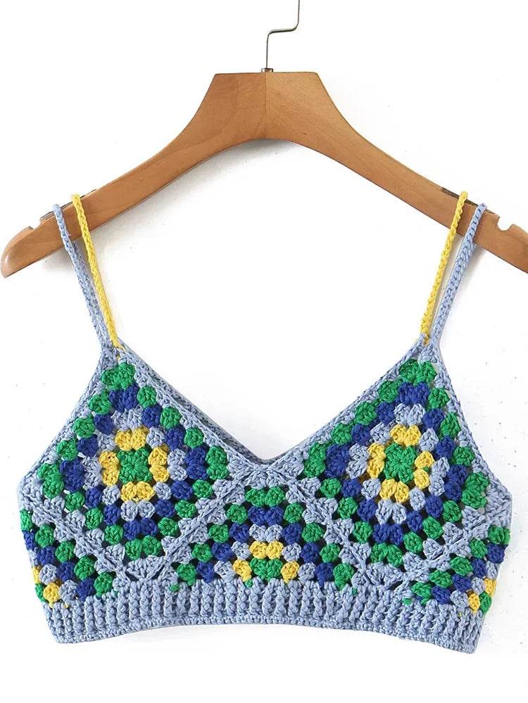 Boho Crochet Cropped Camis Tank Top Handmade Knittted - VacationGrabs