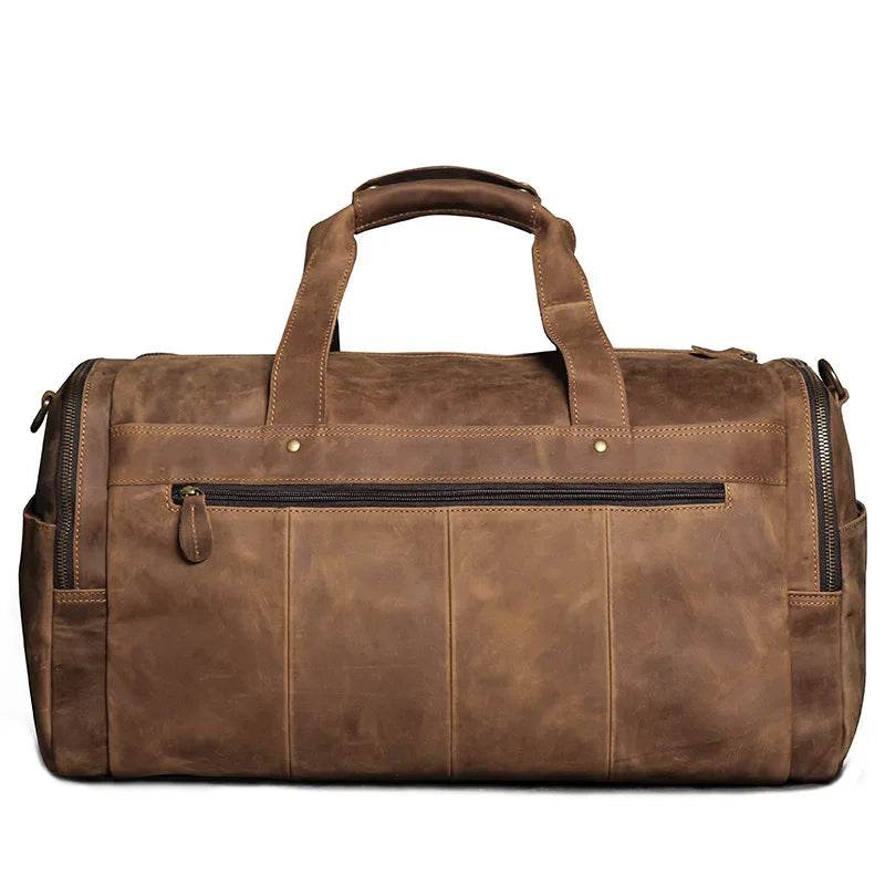 Vintage Genuine Leather Travel Bag Crazy Horse Weekend Luggage - VacationGrabs