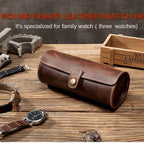 Leather Watch Case with Three Round Buckles for Convenient Travel Storage - VacationGrabs