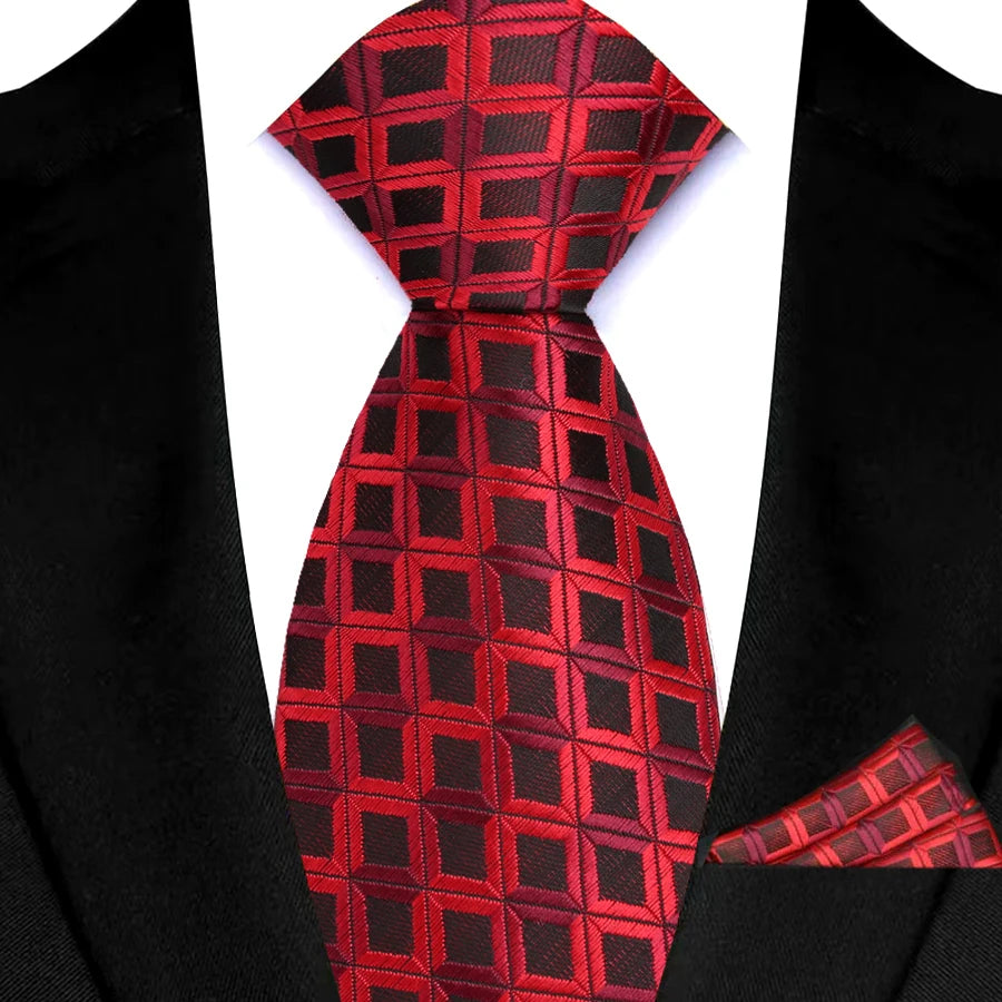 Men Tie Hankerchief Set Plaid & Checks 8CM Necktie Pocket Square Cravat for Male Wedding Party Business Gift Accessories