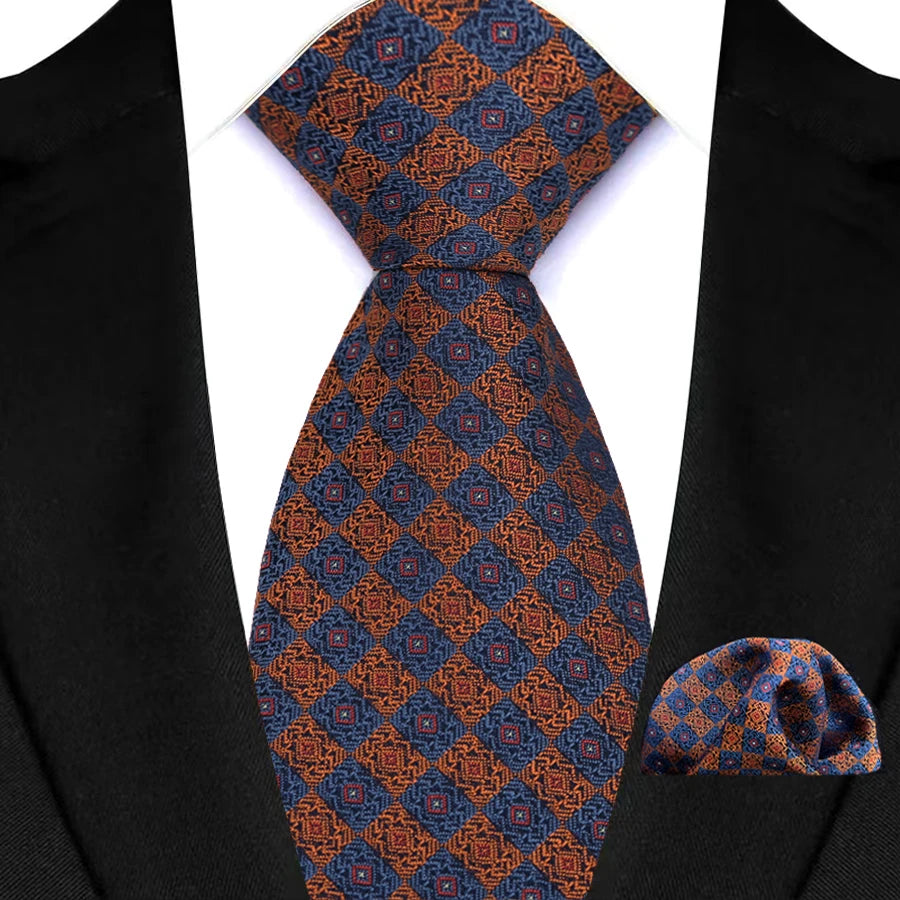 Men Tie Hankerchief Set Plaid & Checks 8CM Necktie Pocket Square Cravat for Male Wedding Party Business Gift Accessories