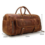 Large 58cm Genuine Leather Travel Bag Shoulder Bag with Shoe Compartment - VacationGrabs