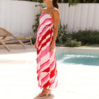 Women's Y2K Boho Summer Long Cami Dress Casual Sleeveless Open Back Striped Spaghetti Strap Dress Beach Vacation Sundress