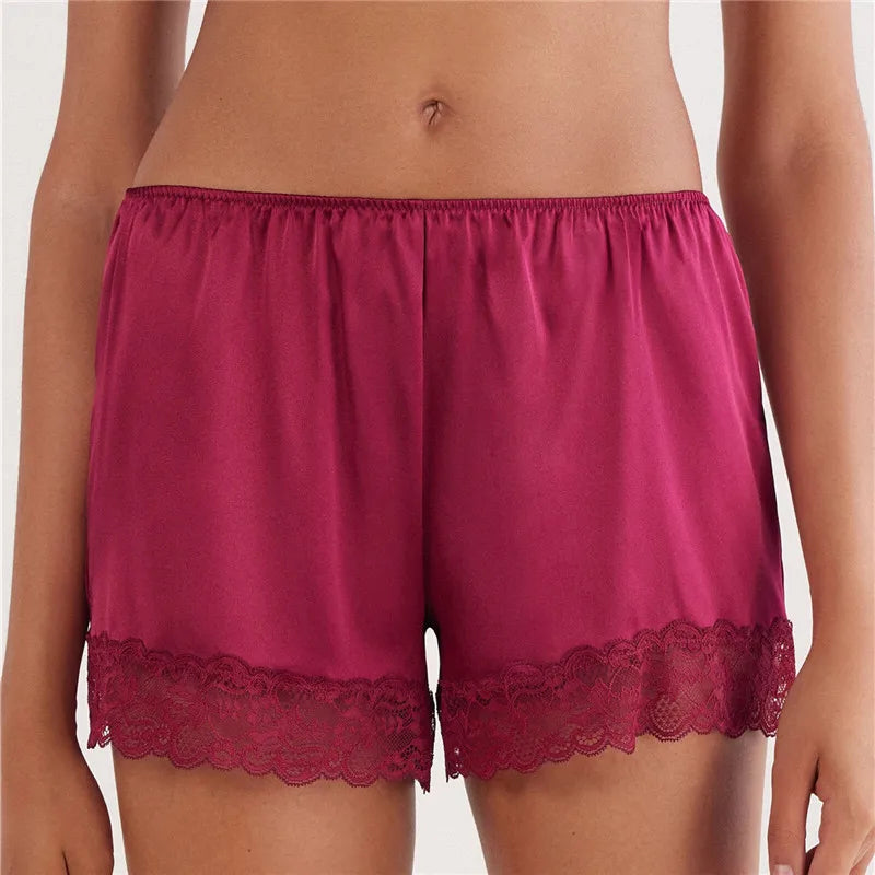 VacationGrabs Chic White Satin Lace Shorts For Woman Casual Elastic Waist Shorts Summer Elegant High Waist Short Pants Lady Streetwear