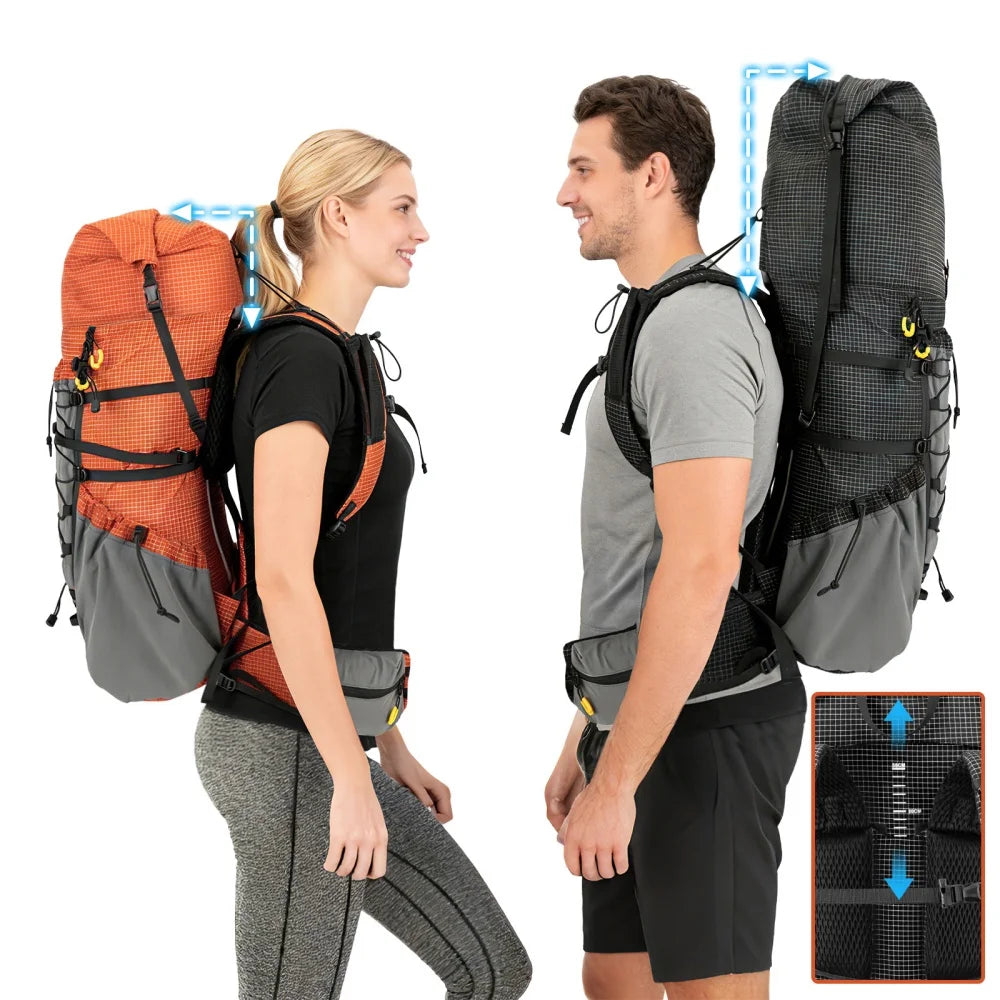 Roll-Top Internal-Frame Hiking Backpack with Rain Cover, 50-70L