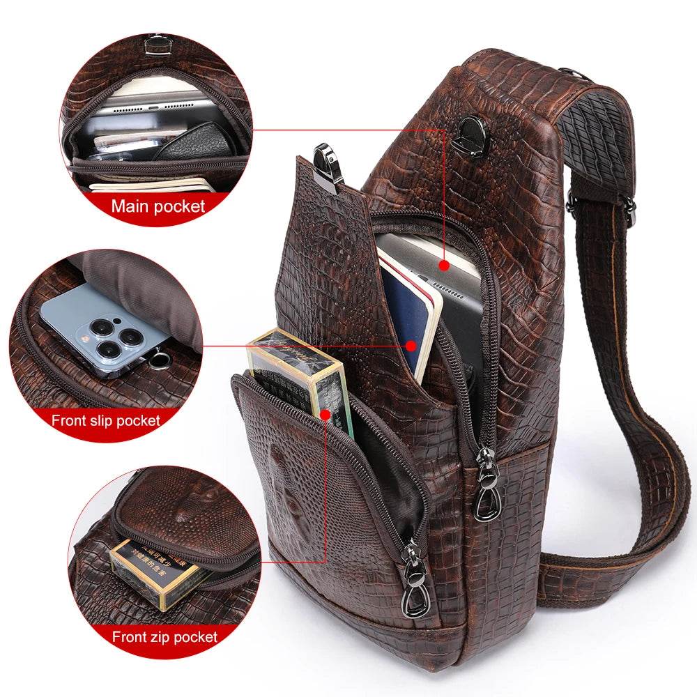 Luxury Men’s Leather Chest Bag Real Cowhide Crossbody Bag - VacationGrabs
