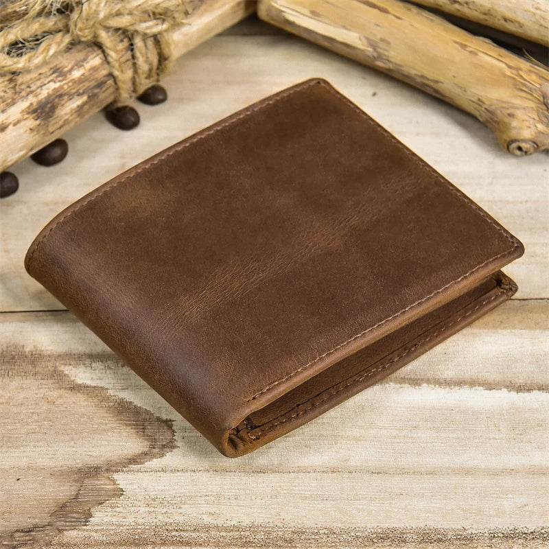 Crazy Horse Men’s Short Wallet for Gifts Retro Fashion Leather - VacationGrabs