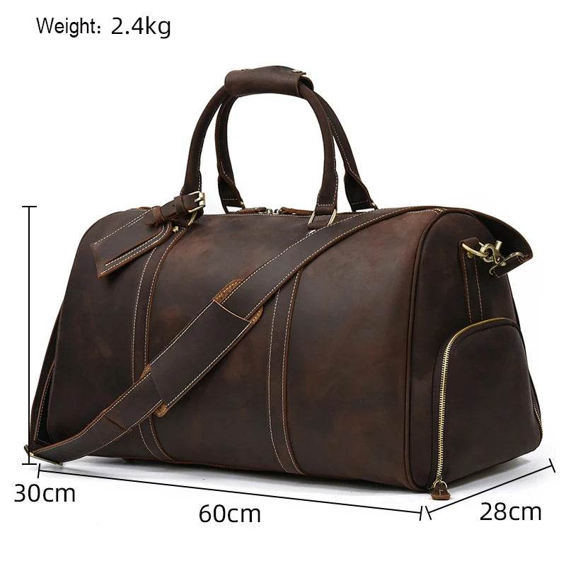 Vintage Genuine Leather Travel Bag Weekend Duffels - VacationGrabs