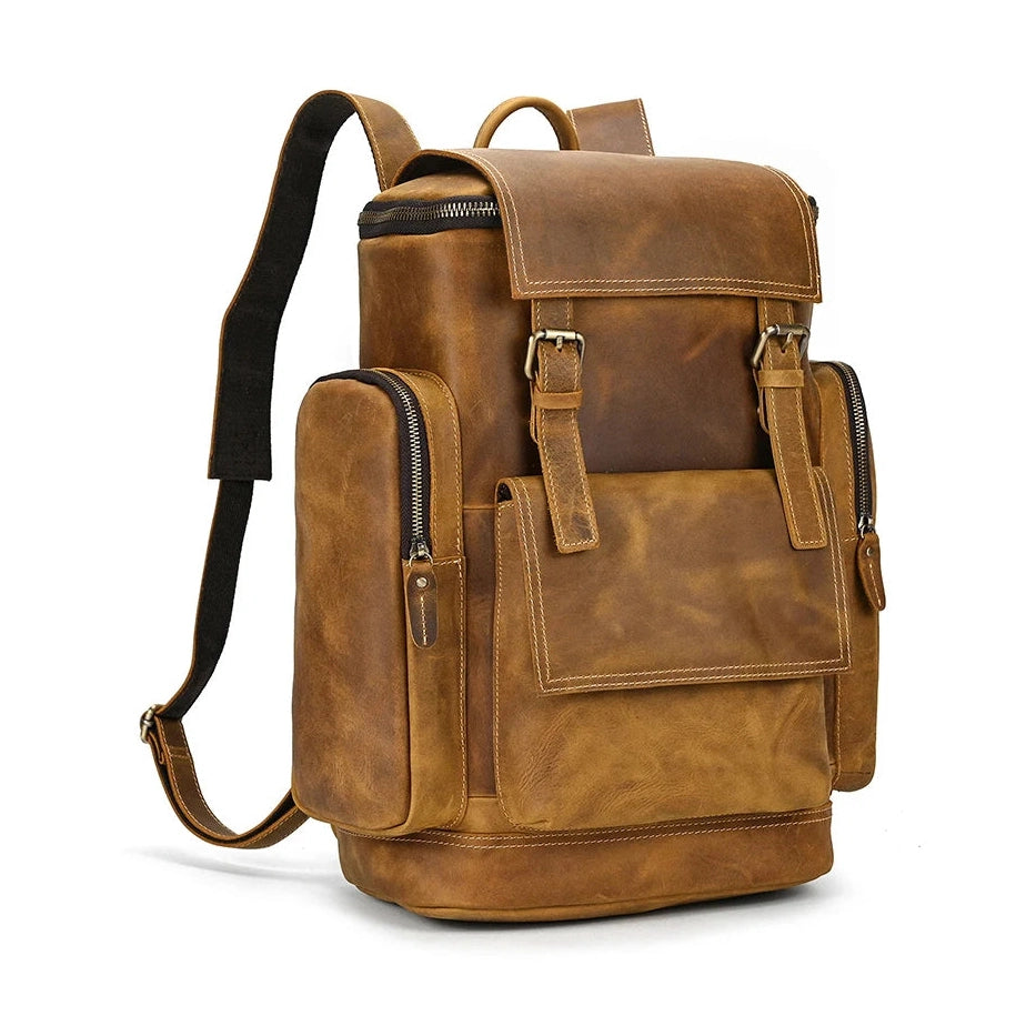 Retro Leather Backpack 15.6" Leather Laptop Daypack for Men