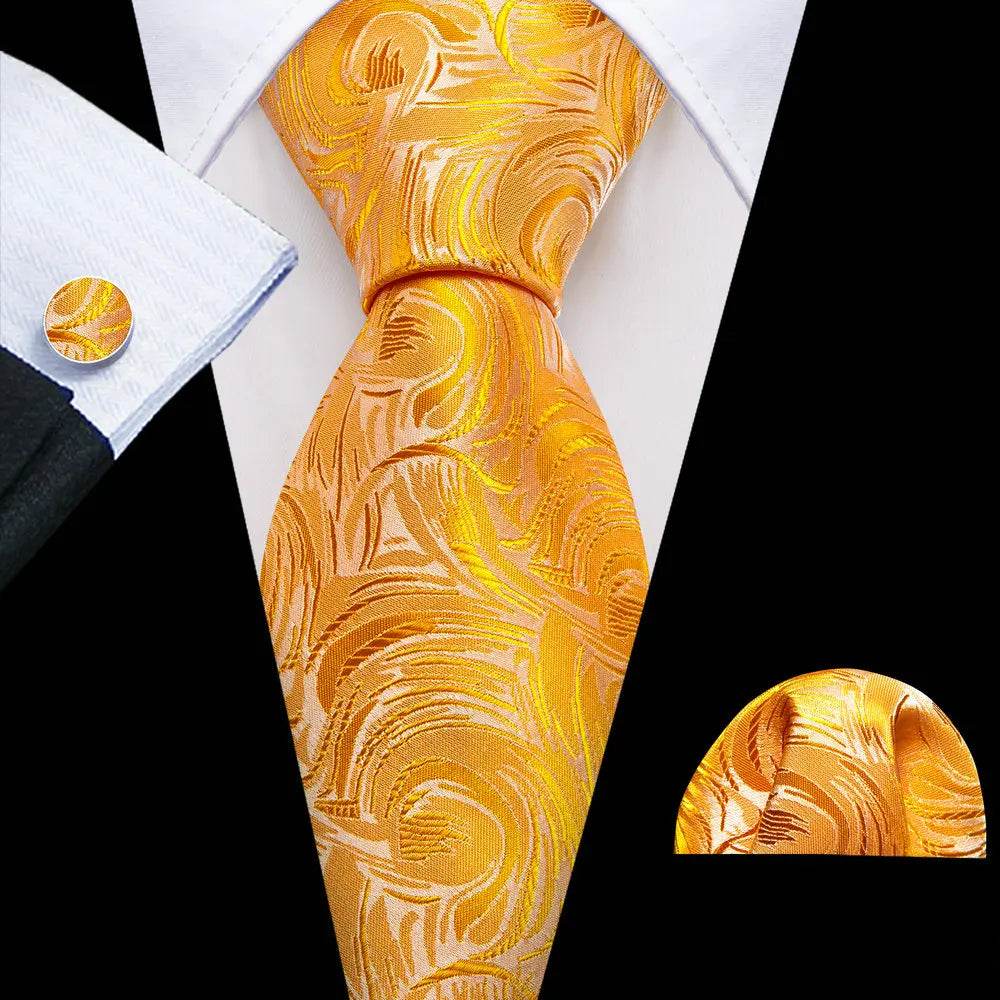 Gold & Beige Silk Tie Set for Men - VacationGrabs