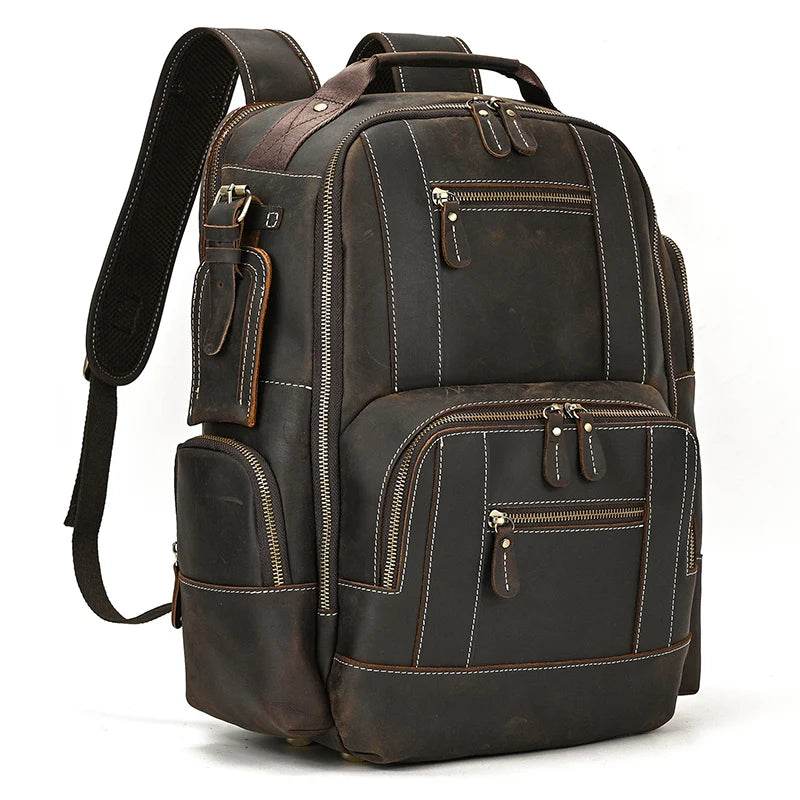 Vintage Crazy Horse Leather Backpack Men Travel Laptop School Bag - VacationGrabs