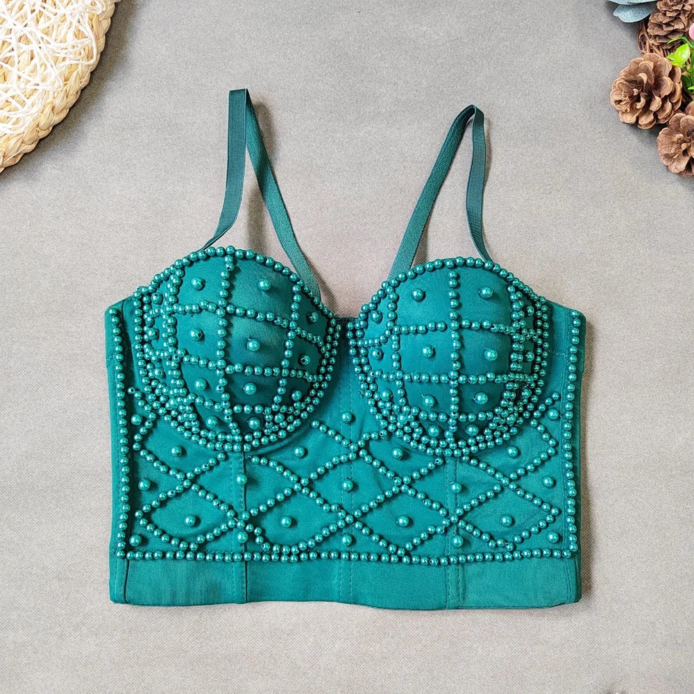 Women's Pearl Embellished Crop Top for Trendy Style