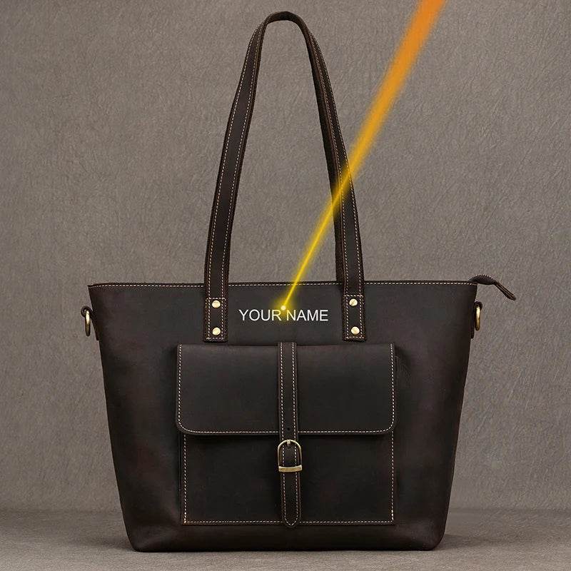 Custom Leather Handbag – Women's Business Totes Travel Bag - VacationGrabs