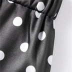 VacationGrabs Coquette Polka Dot Satin Lounge Shorts Women Eyelash Lace Hem Drawstring High Waist Loose Cute Halloween Pajama Bottoms