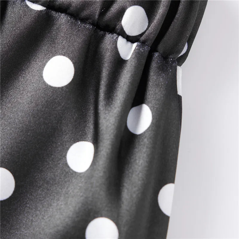 VacationGrabs Coquette Polka Dot Satin Lounge Shorts Women Eyelash Lace Hem Drawstring High Waist Loose Cute Halloween Pajama Bottoms