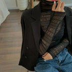 Floral Lace Layering Shirt Long Sleeve See Thru Mesh