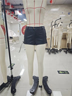 VacationGrabs American Retro Motorcycle Style Faux Leather Low Rise Shorts Lace-Up Side Detail Mini Hot Pants Gothic Punk Streetwear