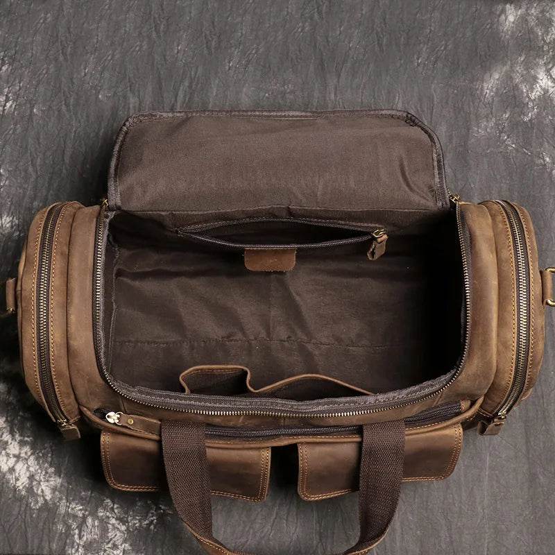 Gym Travel Bag Genuine Leather Men Large Capacity Weekend Duffle - VacationGrabs