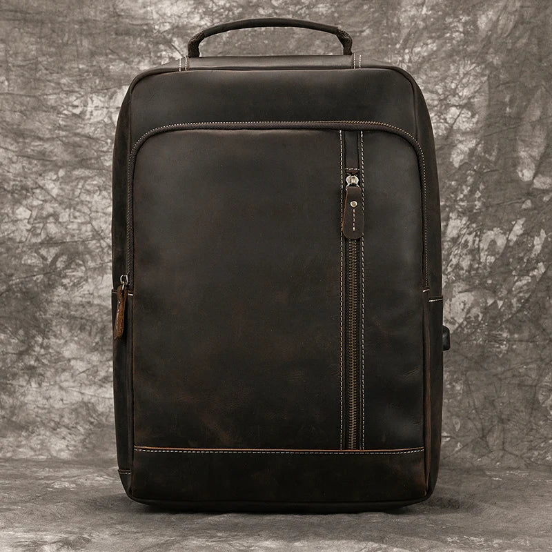 Men's Crazy Horse Leather Backpack 15.6" Laptop Daypack