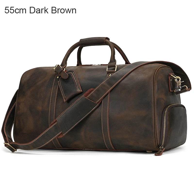 Custom Name Leather Duffel Bag Men’s Weekender Travel Bag - VacationGrabs