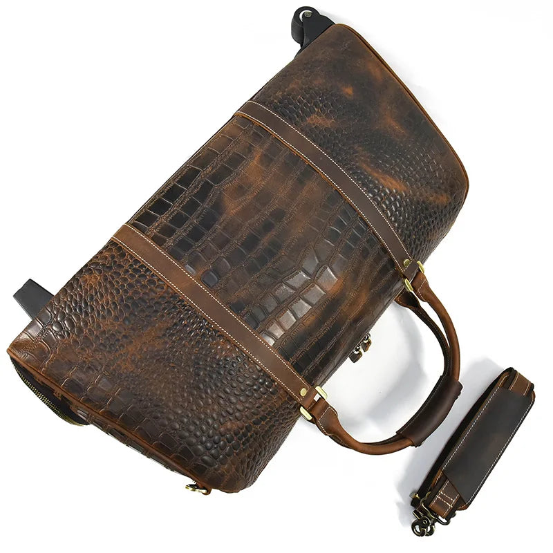 Rolling Genuine leather hand luggage travel bag with wheels