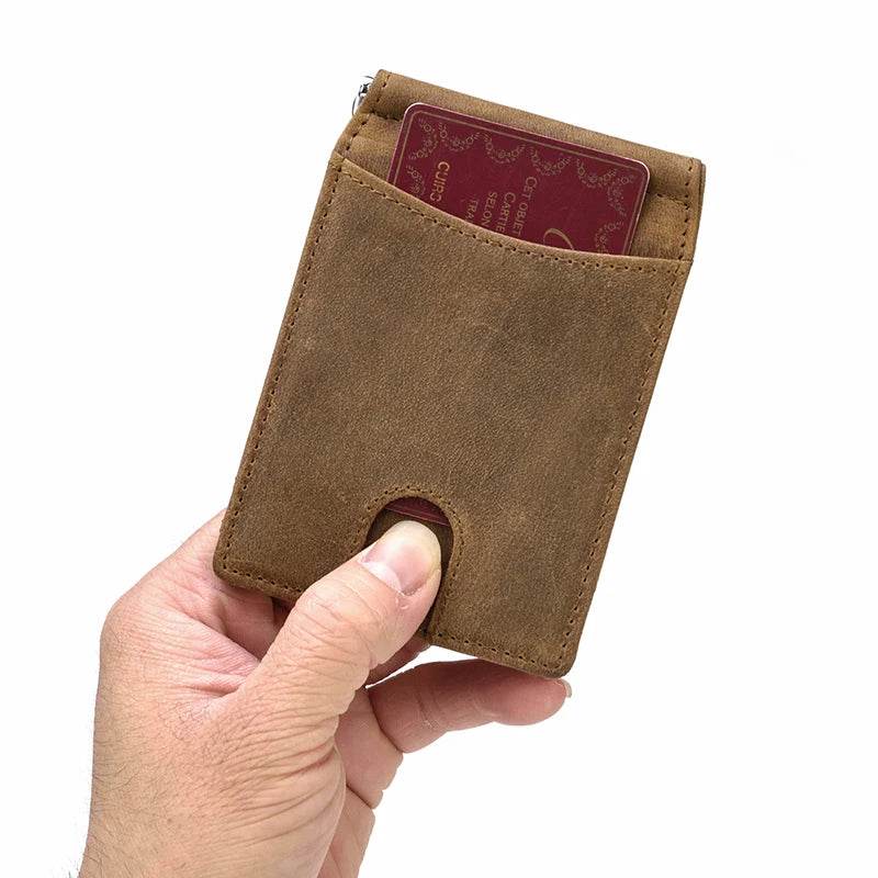 Men's Genuine Leather Clip Wallet Multi-Card Bifold Coin Wallet - VacationGrabs